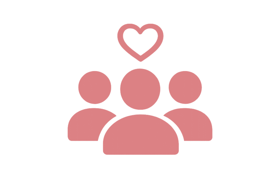 Three stylized people with a heart for Hello Bestie private community